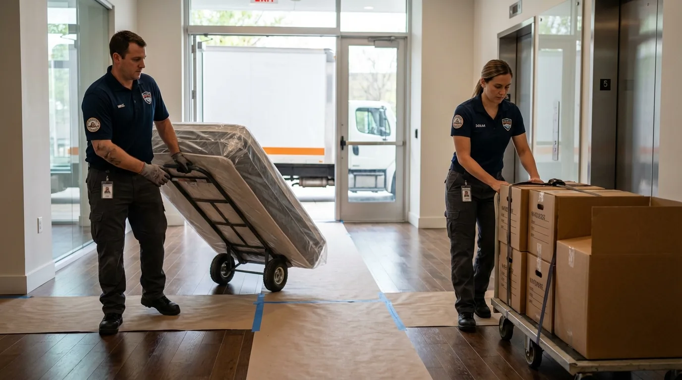 Professional apartment movers loading elevator in Schuyler, NE