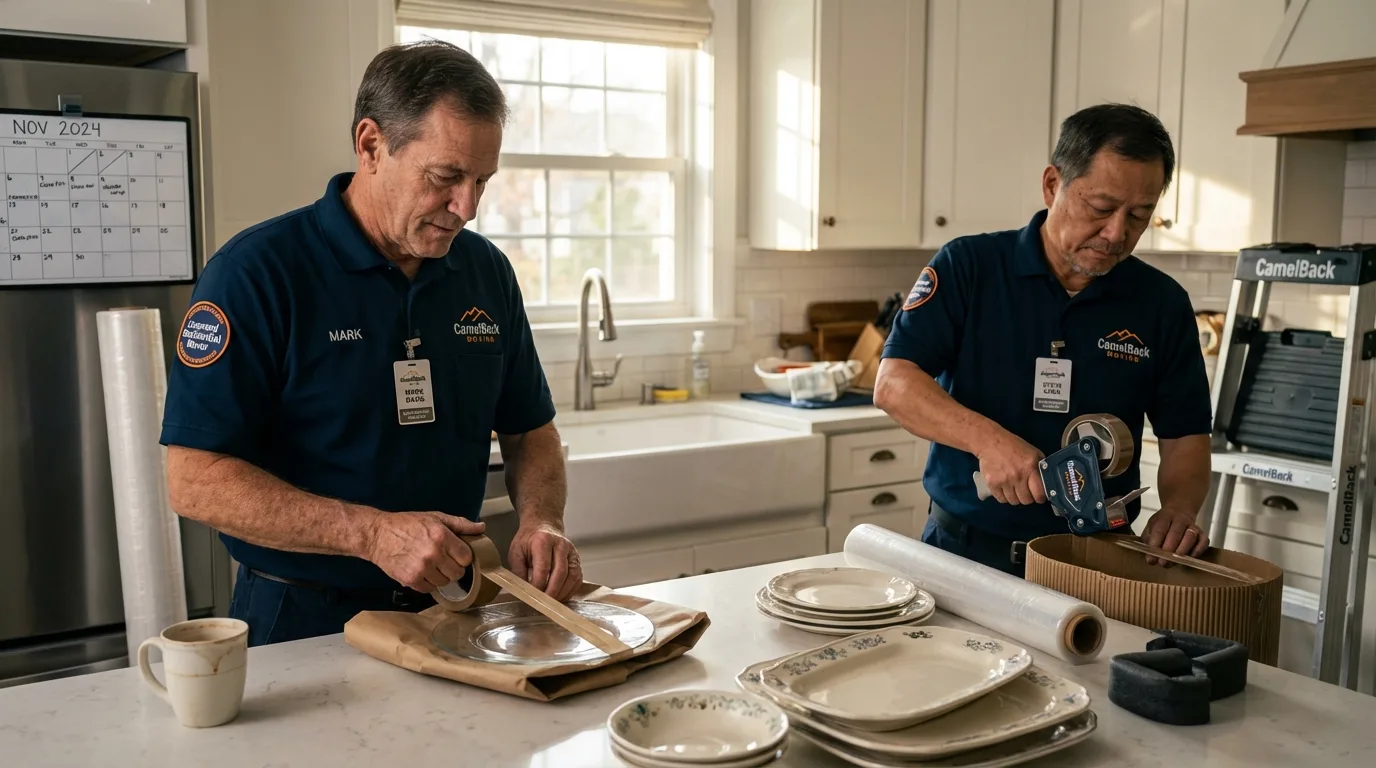 Professional crew packing kitchen dishware in Schuyler, NE